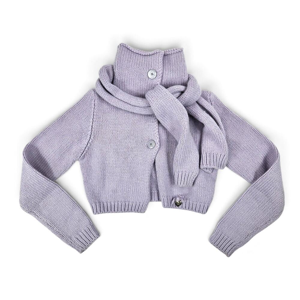 Y2k Purple Cropped Sweater Patrizia Pepe Knit w/ Scarf Euro - Size Small